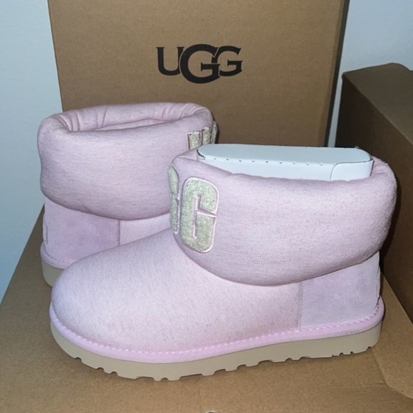 UGG® Classic Petal Pink Mini Faux Fur Comfy Boots NEW NIB NWT - Picture 3 of 9